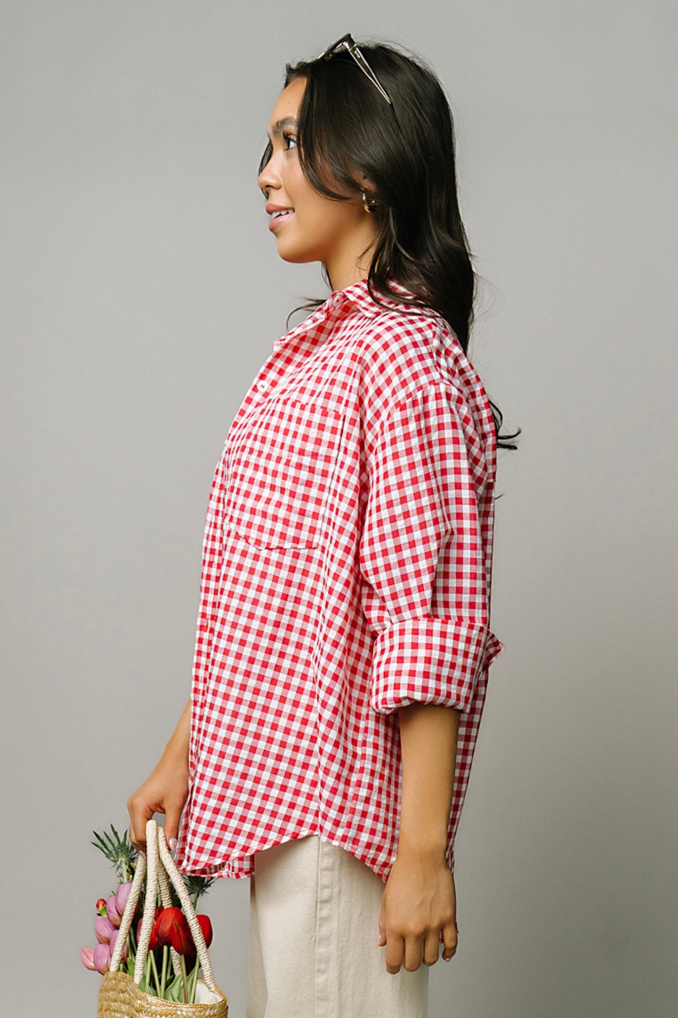 Pomodoro Button Up in Ruby Clothing Holley Girl 