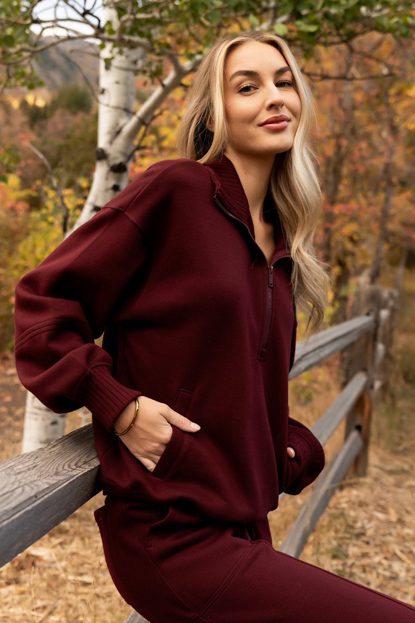 Sunday Half-Zip in Wine Clothing Holley Girl 