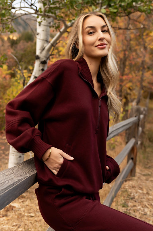 Sunday Half-Zip in Wine Clothing Holley Girl 