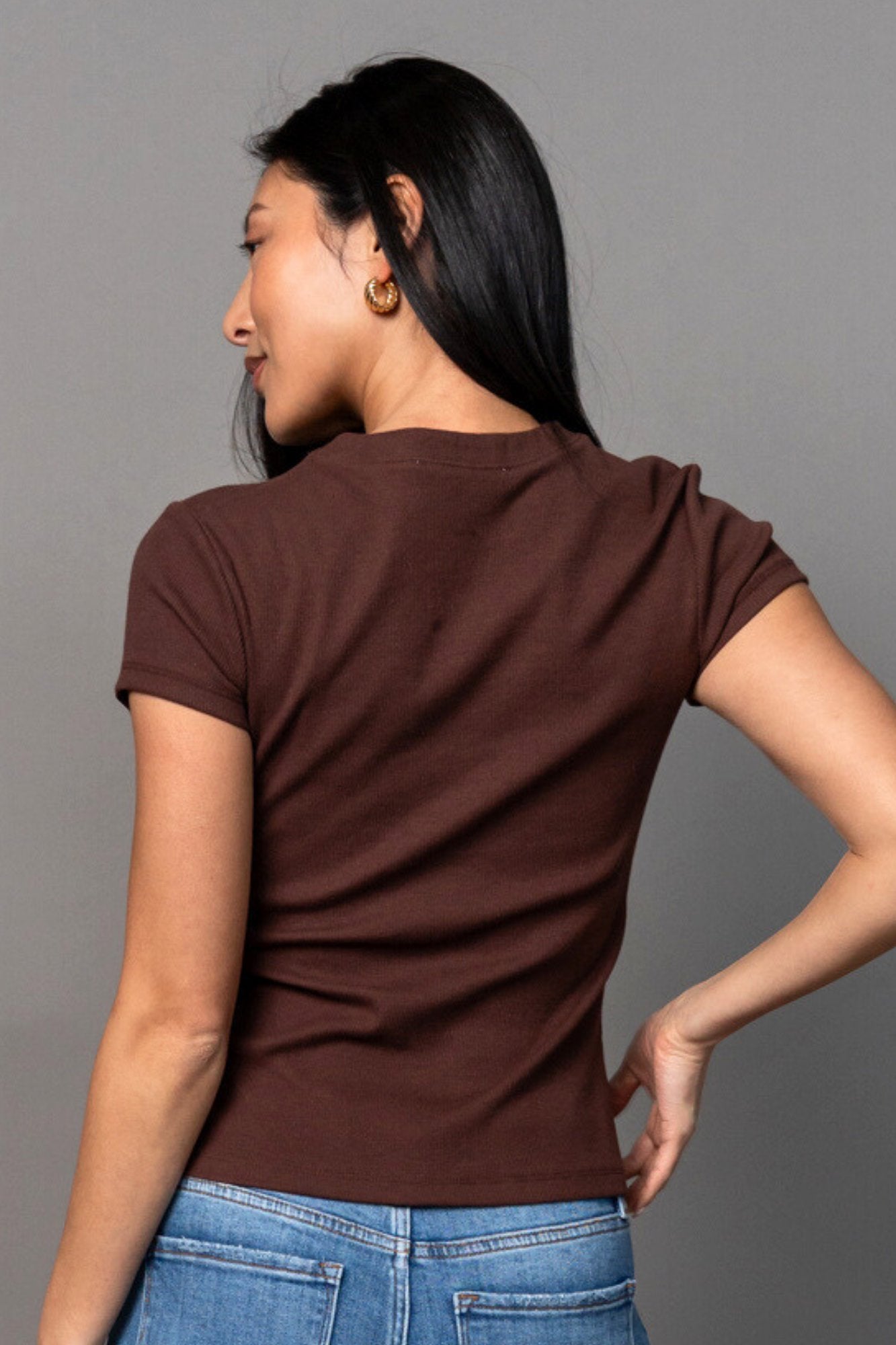 Talia Button Up Tee in Cocoa Clothing Holley Girl 