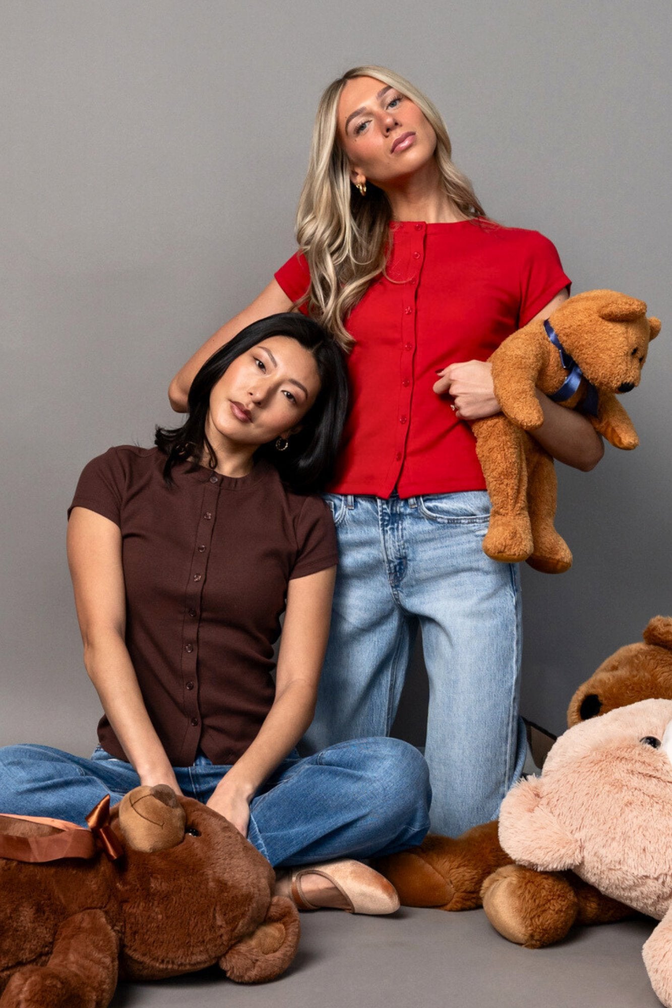 Talia Button Up Tee in Cocoa Clothing Holley Girl 