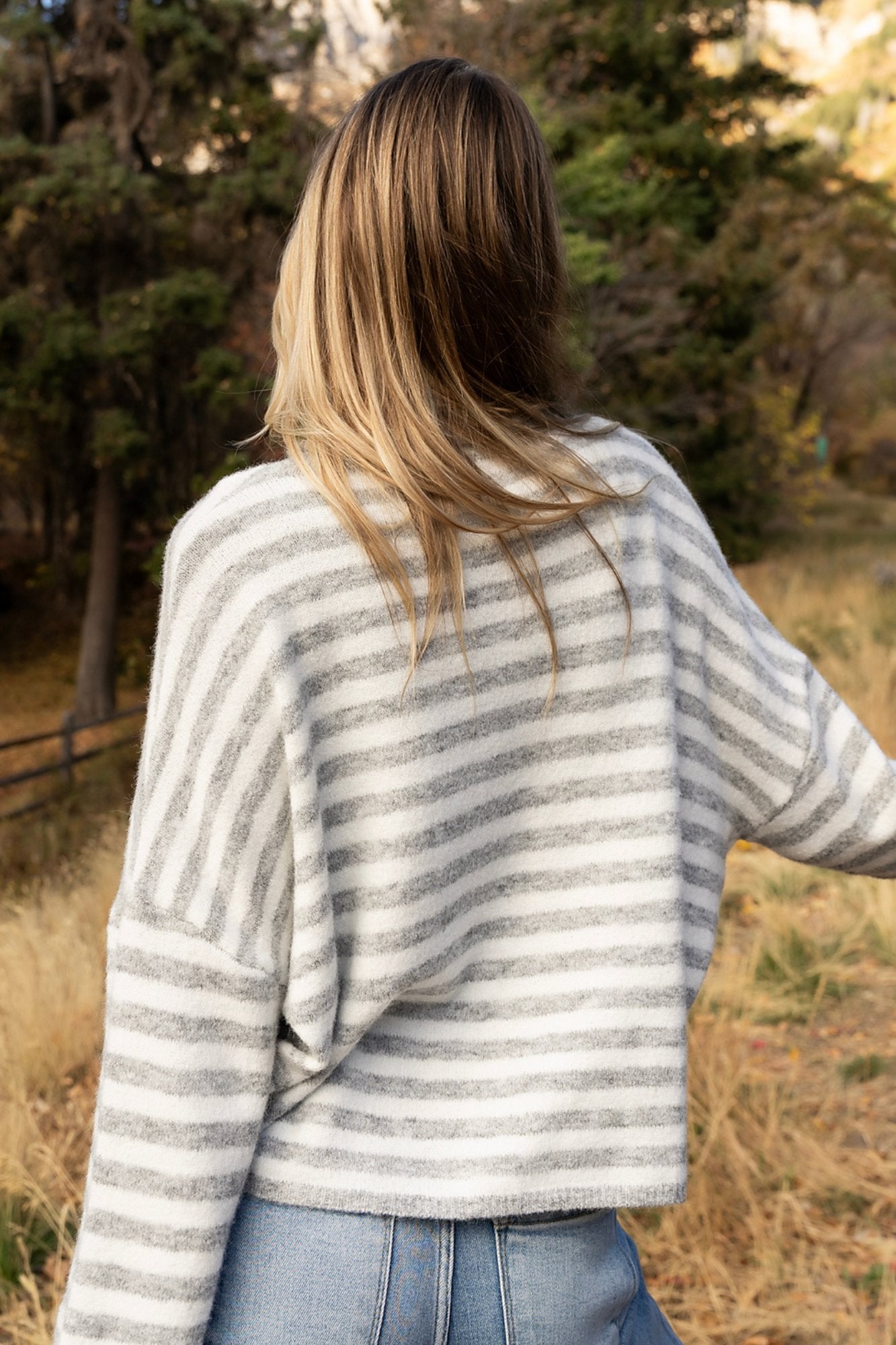 Evanston Cardigan in Grey Stripe Clothing Holley Girl 