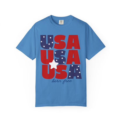 USA Born Free T-Shirt — Patriotic Red White Blue Tee T-Shirt Holley Girl 