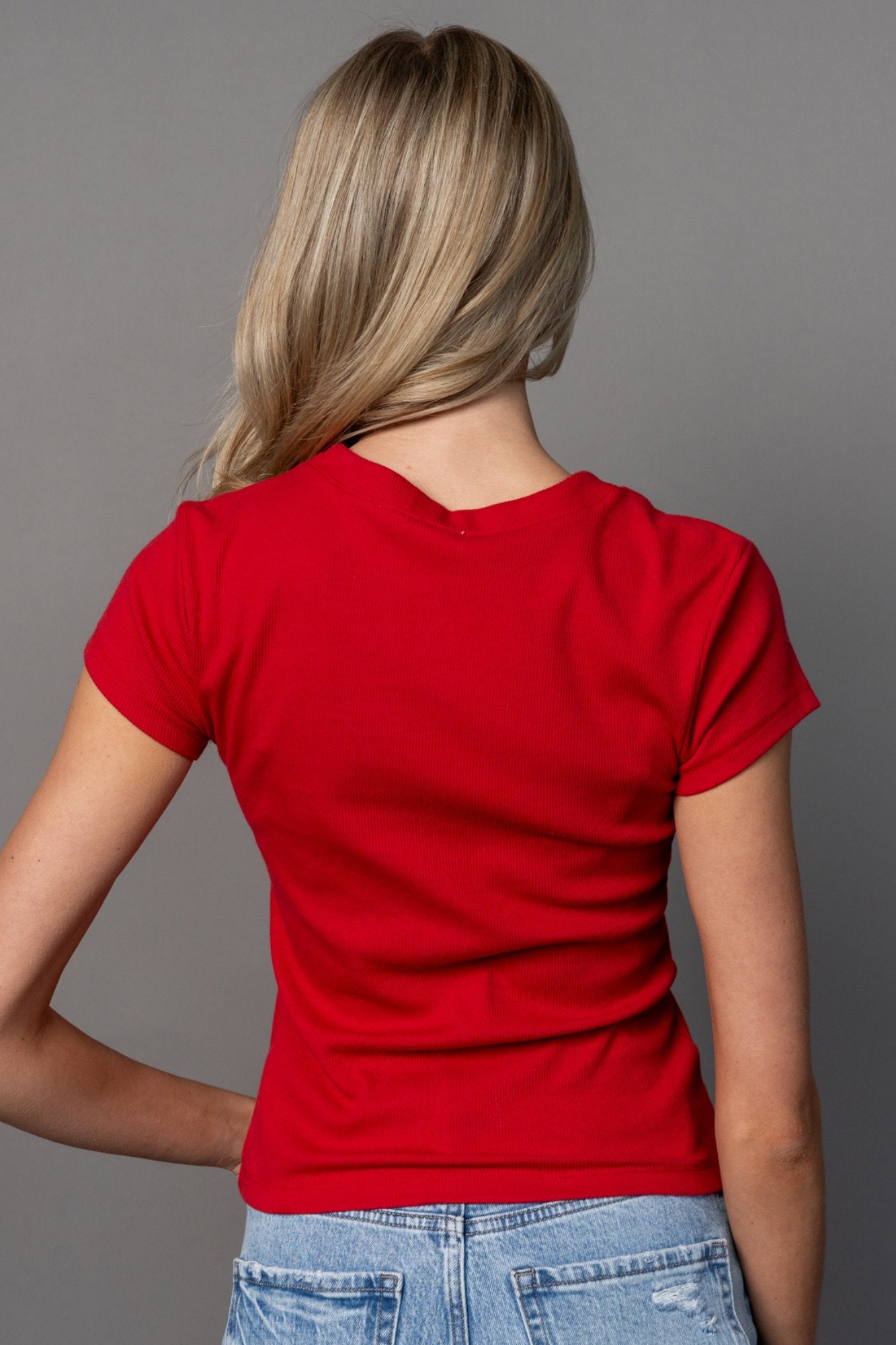 Talia Button Up Tee in Ruby Clothing Holley Girl 