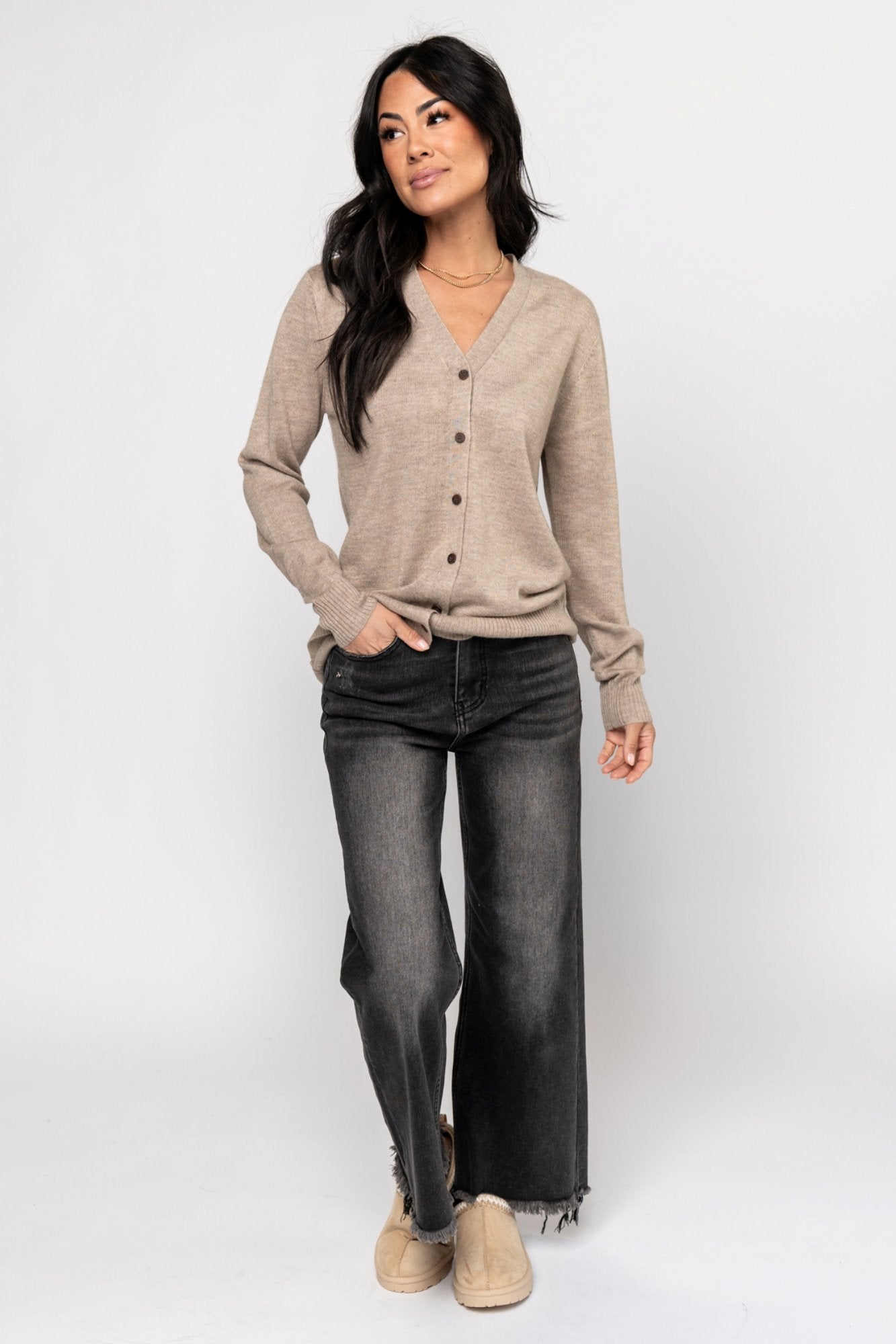 Hueson Cardigan in Taupe Holley Girl 