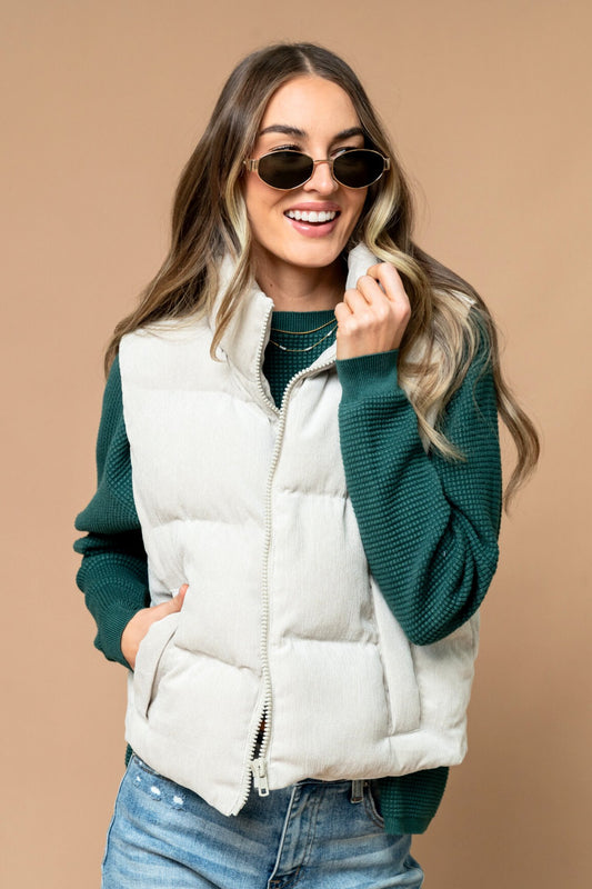 Boone Puffer Vest in Oatmeal Clothing Holley Girl 