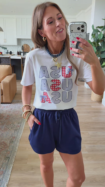 USA Gingham and Stripes Graphic Tee