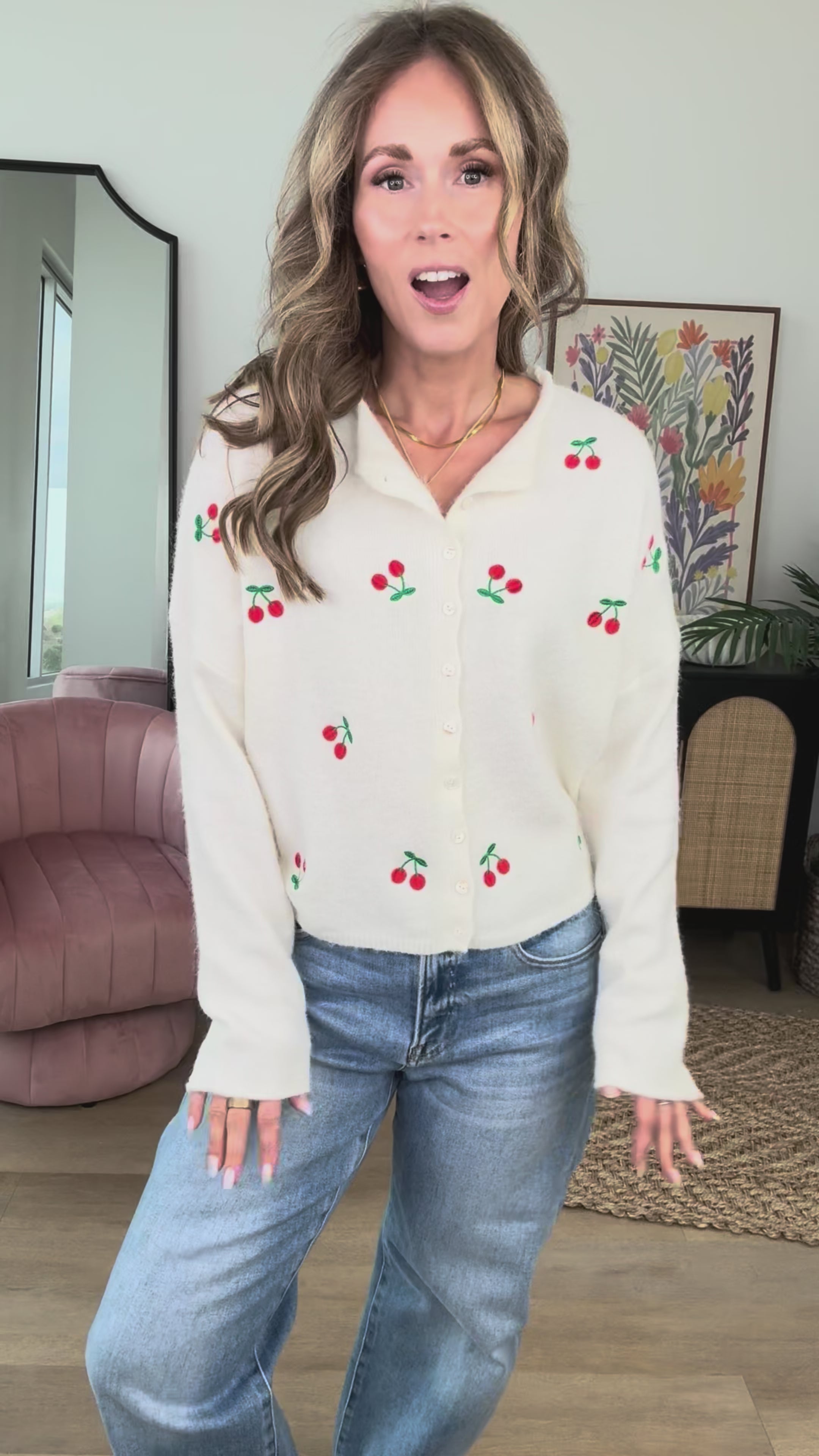 Evanston Cardigan in Cream Cherries