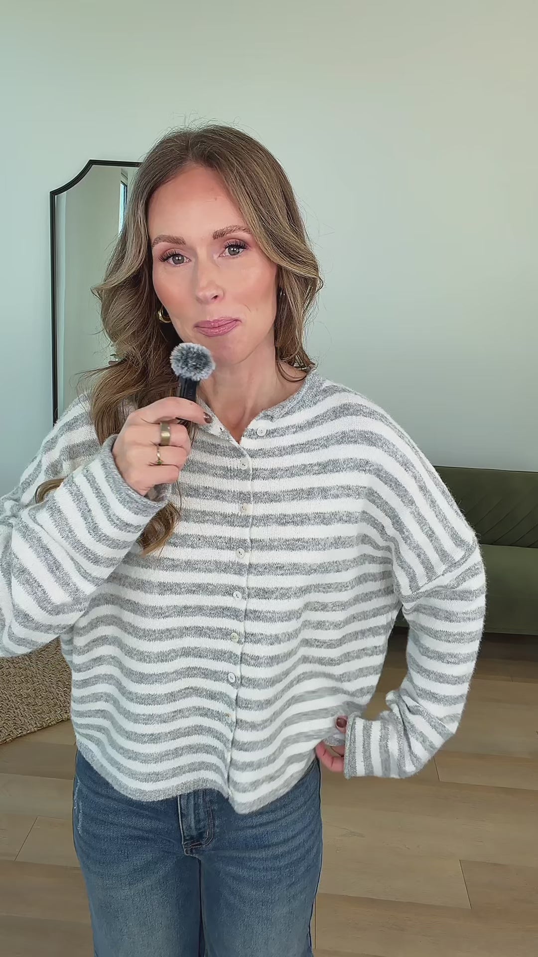 Evanston Cardigan in Grey Stripe