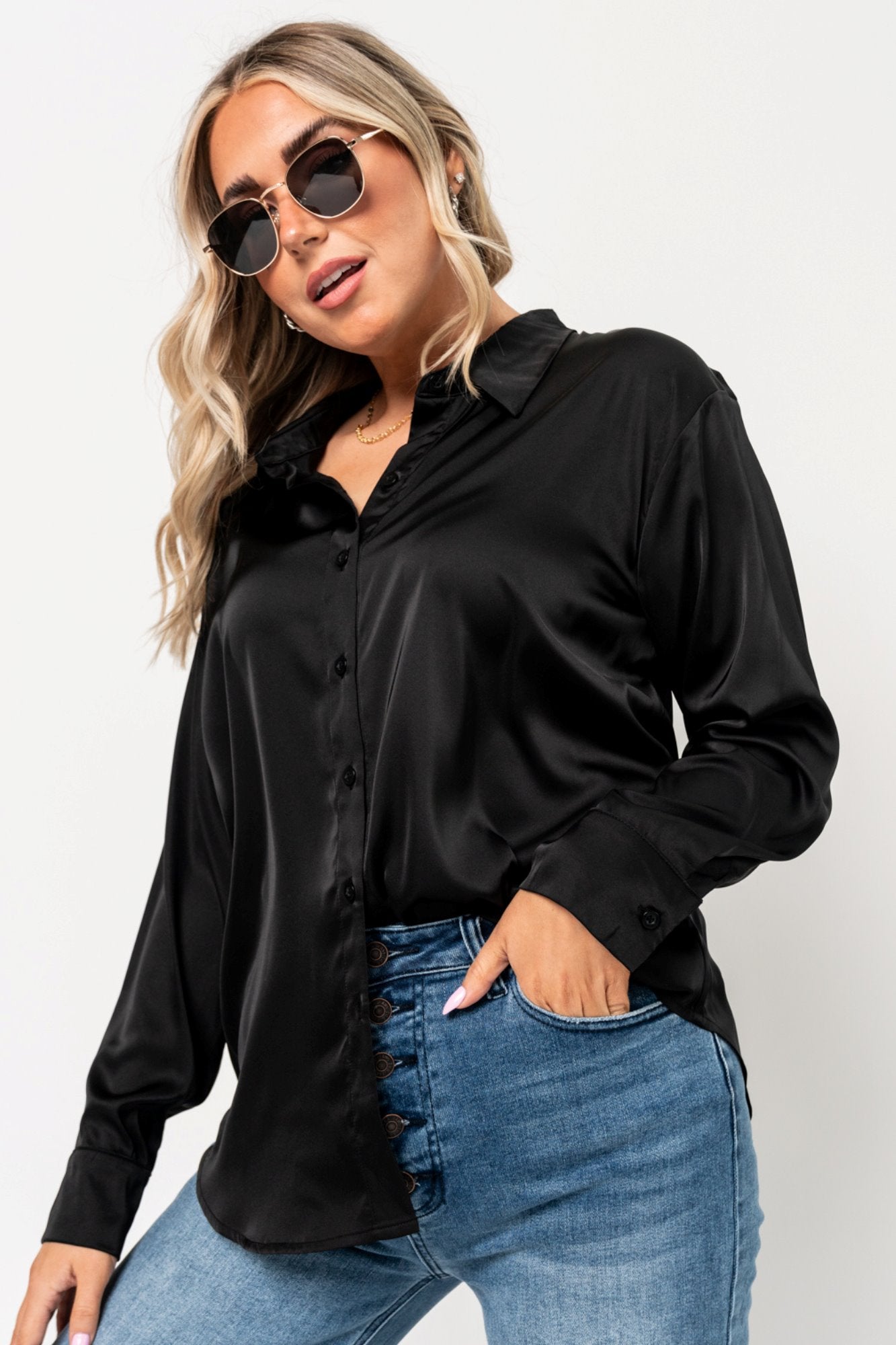 Cusick Button Down in Black Holley Girl 
