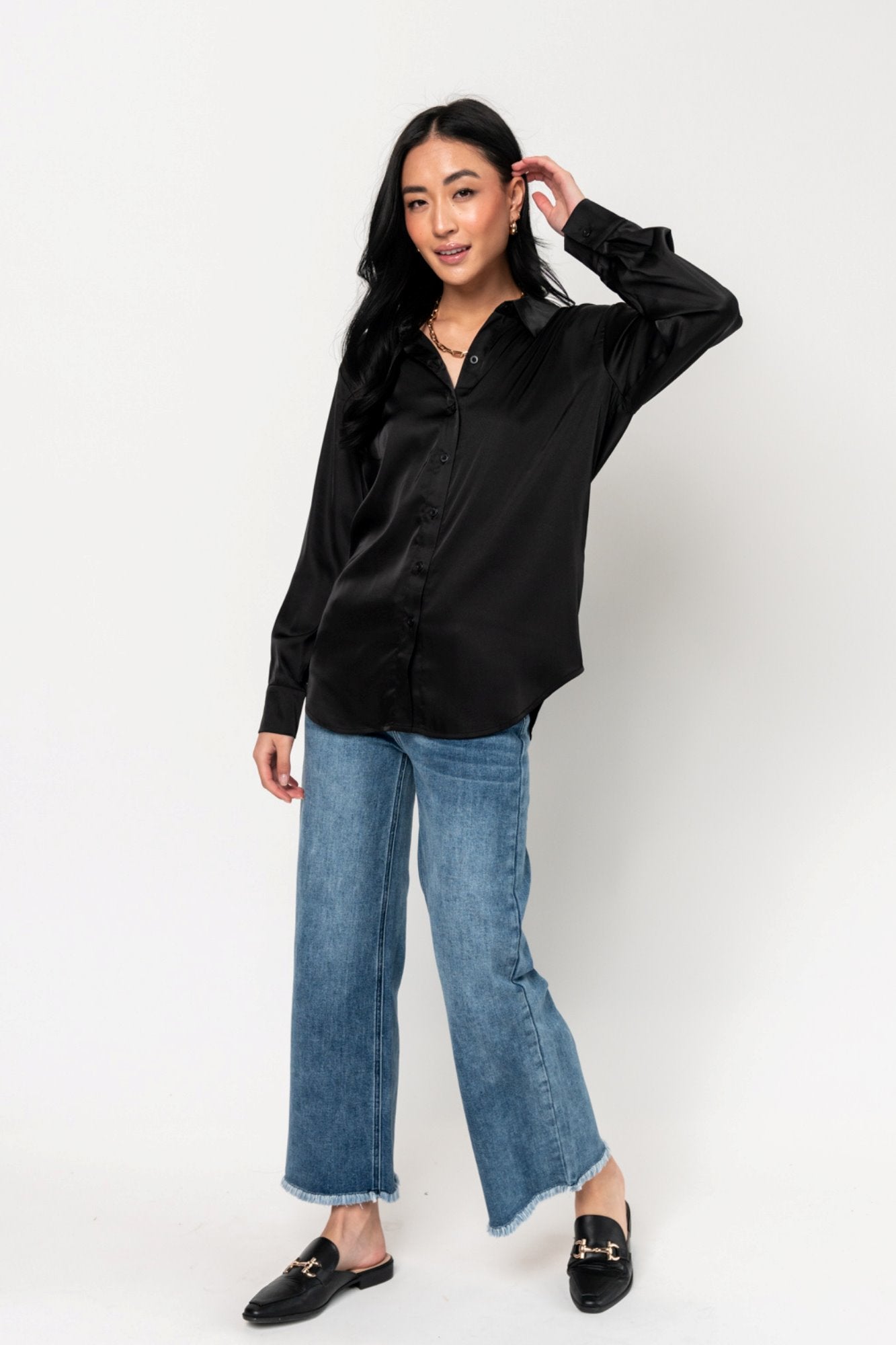 Cusick Button Down in Black Holley Girl 