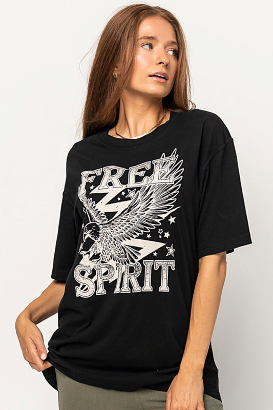 Free Sprit Graphic Tee in Black (Small-XL) Holley Girl 