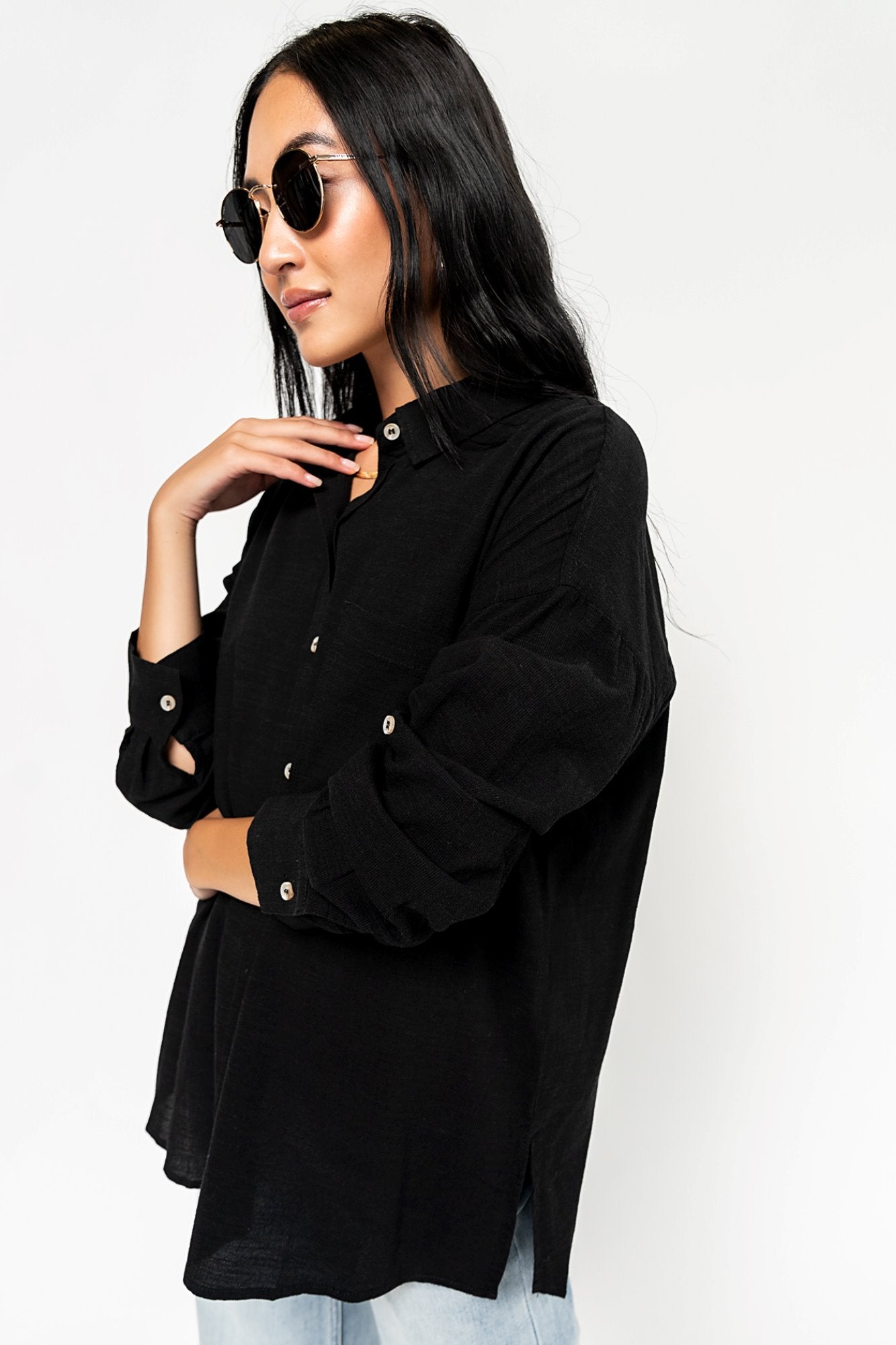 Kirby Button Down in Black Holley Girl 