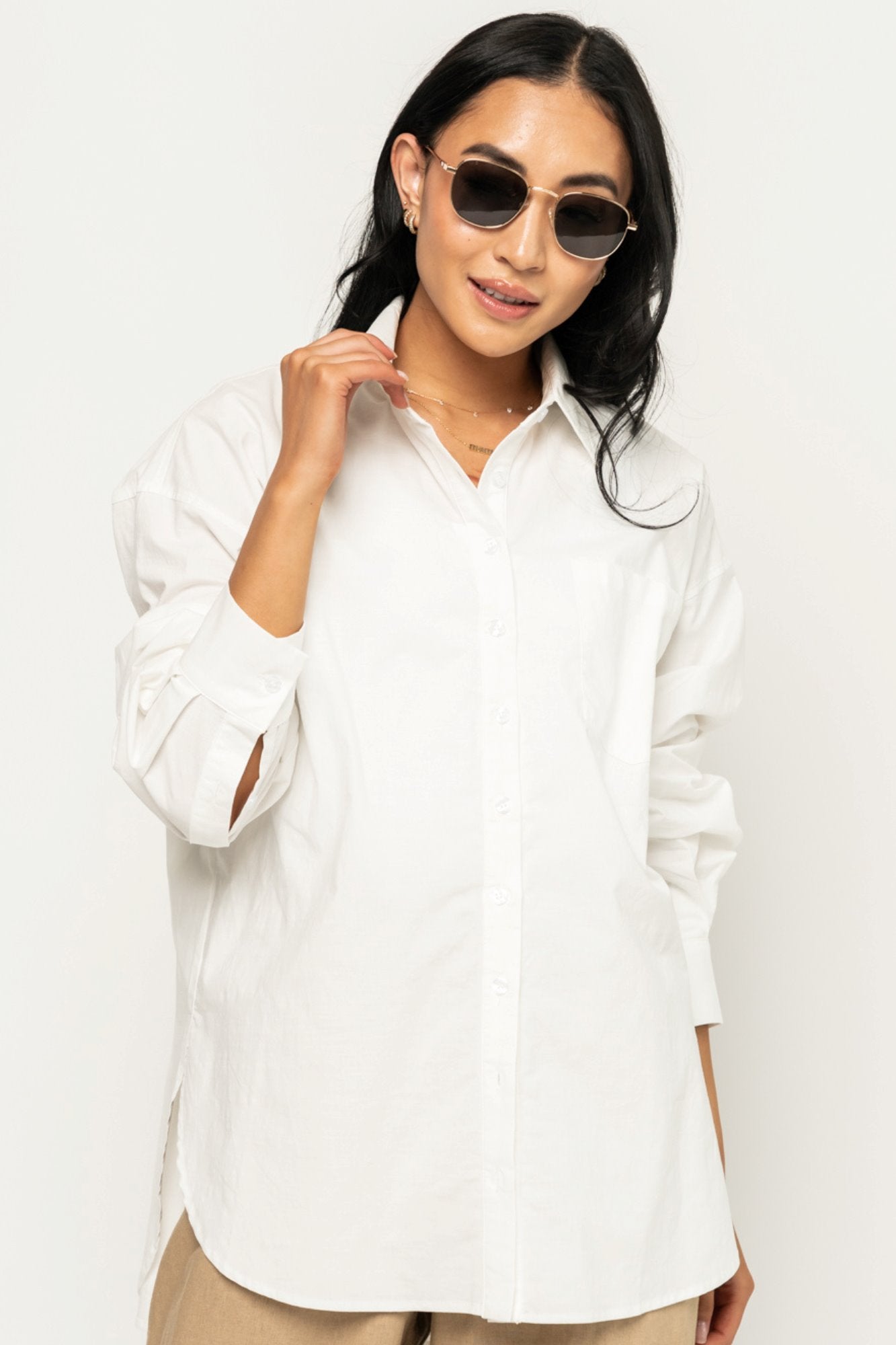 Matilda Button Down in White Holley Girl 